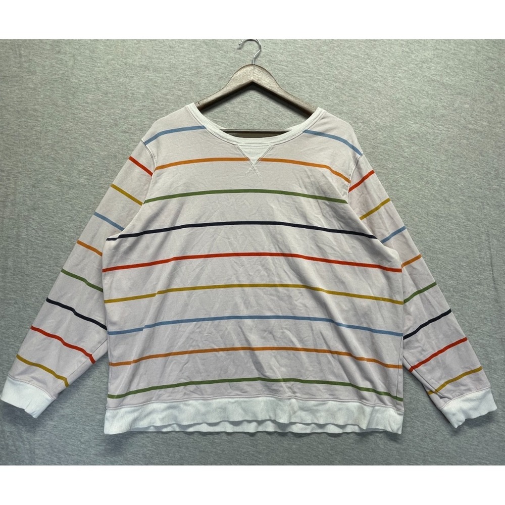 St. John's Bay Sweatshirt Womens 2X Multi Striped Classic Fit Cotton Ribbed Trim